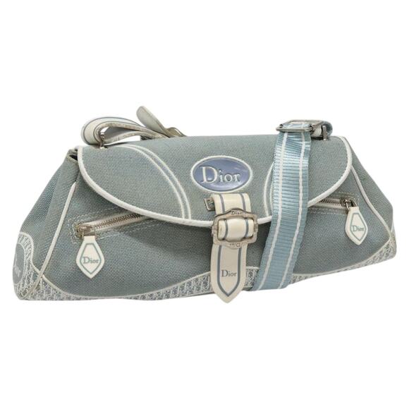 DIOR Trotter Canvas Shoulder Bag Canvas Blue White Silver - Picture 1 of 16